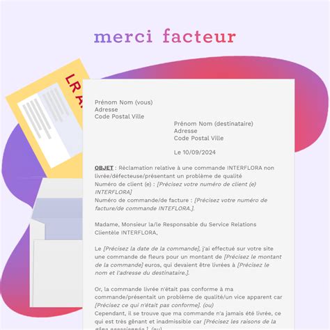 Modèle de lettre de réclamation INTERFLORA (commande non .